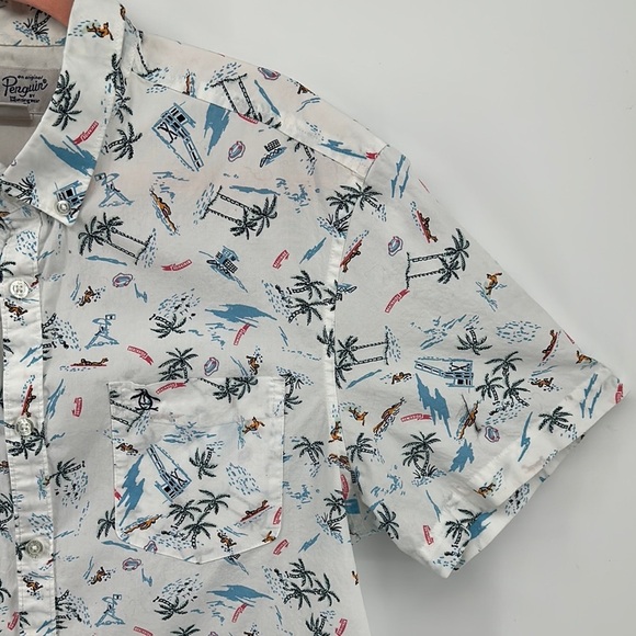 Original Penguin White&Blue Surfer&Beach Design Casual Button Down Shirt Sz Lg - Picture 3 of 11